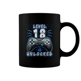 Level 18 Unlocked Video Game 18th Birthday Gamer Boys Blue Art Coffee Mug - Seseable