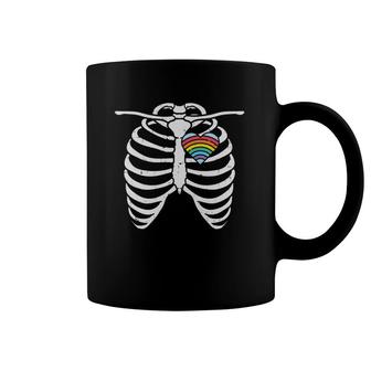 Lgbt Gay Heart Skeleton Ribs X-Ray Rainbow Halloween Costume Coffee Mug | Mazezy