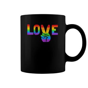 Lgbt Love Peace Sign Rainbow Raglan Baseball Tee Coffee Mug | Mazezy