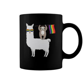Lgbt Sloth Riding A Llama Gay Pride Lesbian Rainbow Coffee Mug | Mazezy