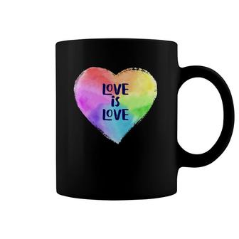 Lgbtq Rainbow Colored Heart With Love Is Love Gay Pride Coffee Mug | Mazezy