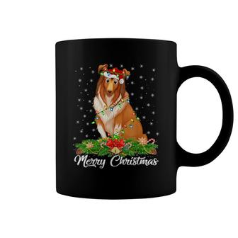 Lighting Xmas Matching Santa Hat Shetland Sheepdog Christmas Coffee Mug | Mazezy