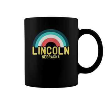 Lincoln Nebraska Vintage Retro Rainbow Raglan Baseball Tee Coffee Mug | Mazezy