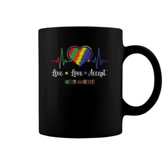 Live Love Accept Autism Awareness Dad Mom Autism Heartbeat Coffee Mug | Mazezy