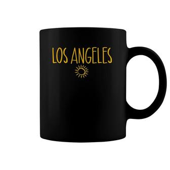 Los Angeles Sun Drawing Handwrittent Text Amber Print Coffee Mug | Mazezy