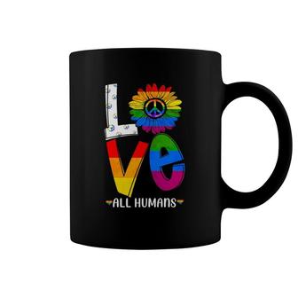 Love All Humans Rainbow Sunflower Lgbt Gay Pride Peace Sign Coffee Mug | Mazezy