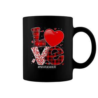 Love Math Teacher Valentine Day Big Heart Buffalo Red Plaid Coffee Mug | Mazezy