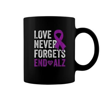 Love Never Forgets Purple Ribbon Awareness End Alzheimers Coffee Mug - Thegiftio UK