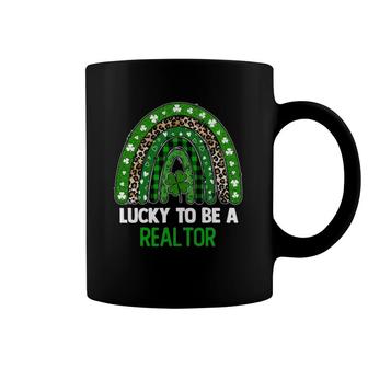 Lucky To Be A Realtor Leopard Rainbow St Patrick's Day Coffee Mug | Mazezy