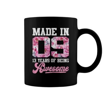Made In 09 13 Years Of Being Awesome Florals Birthday Coffee Mug | Mazezy
