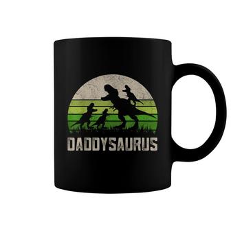 Mens Fathers Day Dad T-Rex Fun Daddysaurus 4 Kids Dinosaur Coffee Mug - Seseable