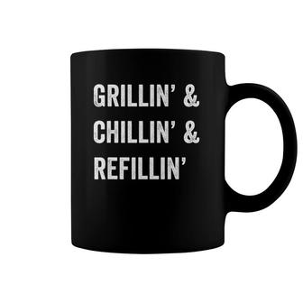Mens Father's Day Dad's Cool Tee Grillin&Chillin&Refillin Coffee Mug | Mazezy