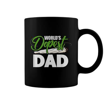 Mens Green White Worlds Dopest Dad Cannabis Marijuana Weed Funny Fathers Day Coffee Mug - Seseable