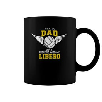 Mens Proud Dad Of A Freaking Awesome Libero Volleyball Father Coffee Mug | Mazezy