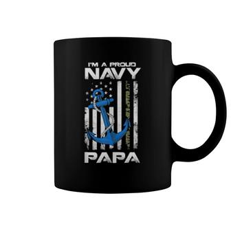 Mens Proud Navy Papa American Flag Vintage Coffee Mug | Mazezy