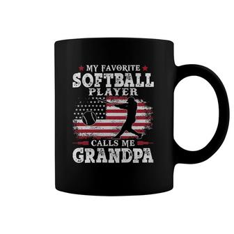 Mens Softball Player Calls Me Grandpa Usa Flag Coffee Mug | Mazezy