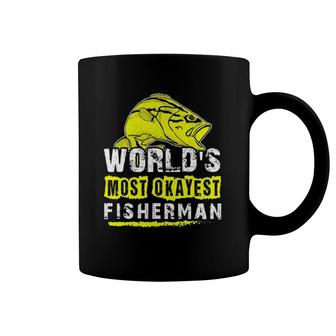 Mens World's Most Okayest Fisherman Best Cool Father Day Gift Tee Coffee Mug | Mazezy