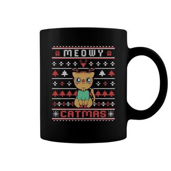 Meowy Merry Catmas Cute Christmas Cat Ugly Outfit Coffee Mug | Mazezy