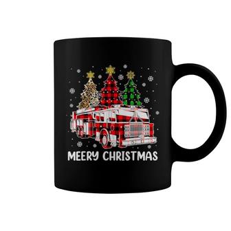 Merry Christmas Firefighter Red Plaid Firetruck Fireman Xmas Coffee Mug | Mazezy