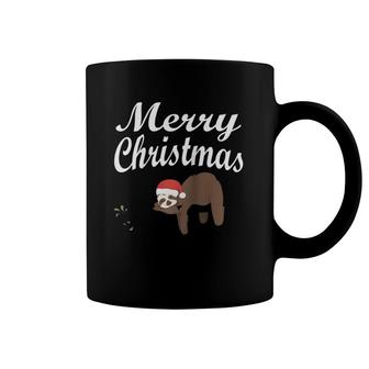 Merry Christmas Santa Hat Sloth Gift Idea Raglan Baseball Tee Coffee Mug | Mazezy