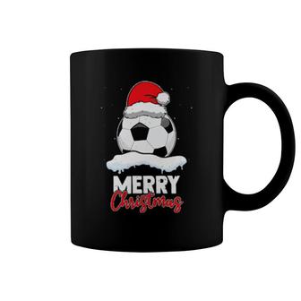 Merry Christmas Soccer Ball With Santa Hat Sports Coffee Mug | Mazezy