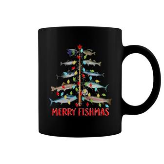 Merry Fishmas Funny Christmas Tree Lights Fish Fishing Rod Coffee Mug | Mazezy