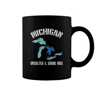 Michigan Unsalted & Shark Free Funny Great Lakes Coffee Mug - Thegiftio UK