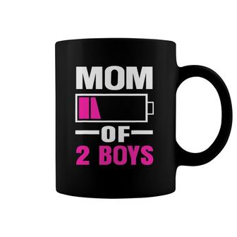 Mom Of 2 Boys Low Battery Funny Mother's Day Coffee Mug | Mazezy UK