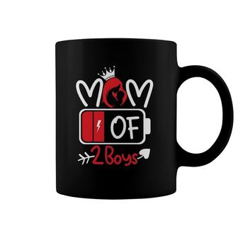Mom Of 2 Boys Low Battery Tired Mom Crown Heart Mom Life Gift For Mother's Day Coffee Mug | Mazezy