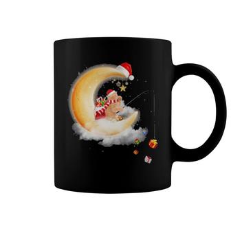 Moon Cat Fishing Gift Happy Christmas, Crescent Moon , Cat Sit On The Crescent Moon Coffee Mug | Mazezy