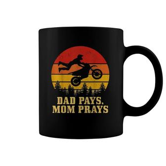 Motocross Dad Pays Mom Prays Funny Dirt Bike Enduro Vintage Coffee Mug | Mazezy