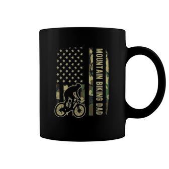 Mountain Biking Dad Camouflage American Flag Fathers Day Coffee Mug | Mazezy