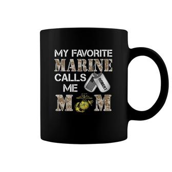My Favorite Marine Calls Me Mom Military Mother Dog Tag Coffee Mug | Mazezy