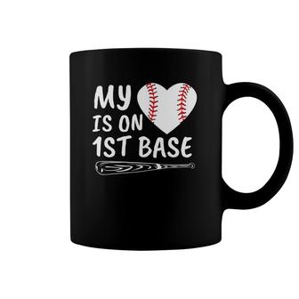My Heart Is On First Base Baseball Parent Mom Dad Athlete Coffee Mug | Mazezy