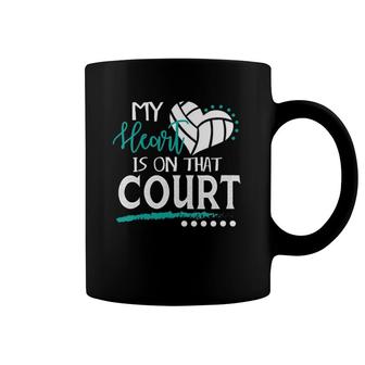 My Heart Is On That Court Cute Volleyball Mom Dad Gift Coffee Mug | Mazezy