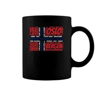 Norway Flag With City Names Oslo Bergen Word Art Coffee Mug | Mazezy