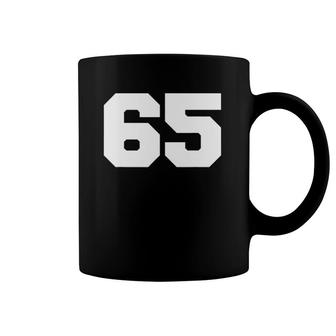 Number 65 Sports Jersey Player 65 Fan Front Print Varsity Coffee Mug | Mazezy
