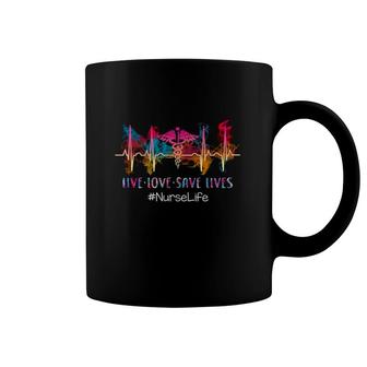 Nurse Life Caduceus Live Love Save Lives Heartbeat Nursing Colorful Smoke Hashtag Coffee Mug | Mazezy