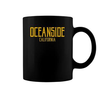Oceanside California Ca Vintage Text Amber Print Coffee Mug | Mazezy