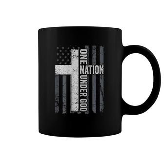 One Nation Under God Christian Worship Cross Flag On Back Coffee Mug | Mazezy