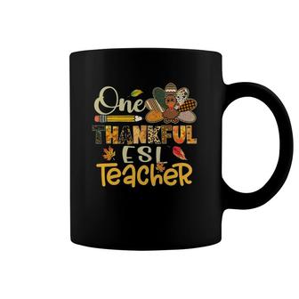 One Thankful Esl Teacher Turkey Leopard Thanksgiving Fall Coffee Mug | Mazezy