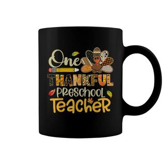 One Thankful Preschool Teacher Turkey Leopard Thanksgiving Coffee Mug | Mazezy