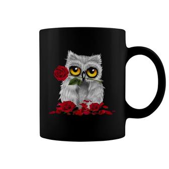 Owl And Red Rose Coffee Mug | Mazezy