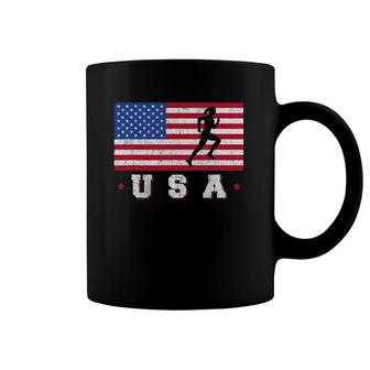 Patriotic Sports Gift American Usa Flag Track And Field Coffee Mug | Mazezy