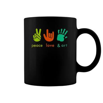 Peace Love Art Funny Fingers Hand Sign Painter Art Teacher Coffee Mug | Mazezy