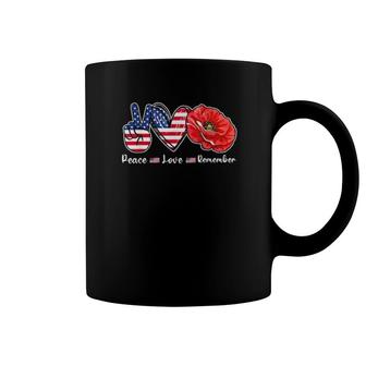 Peace Love Remember Combat Red Flower Usa Flag Veteran Day Tee Coffee Mug | Mazezy