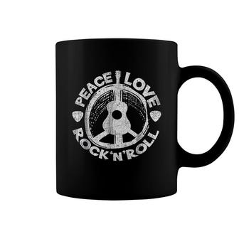 Peace Love Rock And Roll Guitar Retro Hippie Coffee Mug | Mazezy