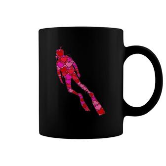 Pink Red Heart Valentine's Day Gift For Scuba Diving Diver Coffee Mug | Mazezy