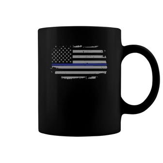 Police Mens Thin Blue Line Flag Support Coffee Mug | Mazezy
