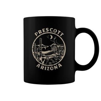 Prescott Arizona Linocut Distressed Desert Illustration Coffee Mug | Mazezy
